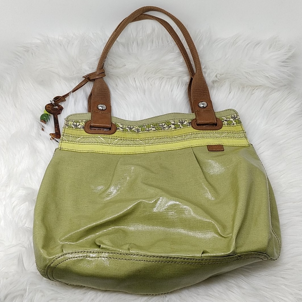 Fossil Key-per Green Coated Canvas Tote Bag